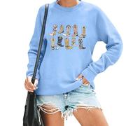 Bottes de cowgirl sweatshirts pour femmes bottes de cowboys chemises vintage graphique western cowboy country musique sweatshirt, bleu ciel, S