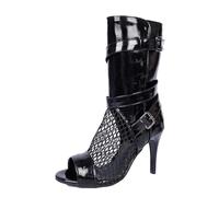 Bottes de danse pour femme - Avec fermeture éclair - Sandales à bout ouvert - Pour salle de bal, salsa - Bottines de danse - Talons hauts - Élégantes - En maille - Chaussures basses à lacets, Noir