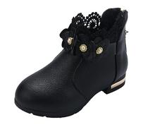 Bottes de jardinage pour filles - Chaussures tendance - En peluche - Tube bas - Fleurs 3D - Imprimé fleurs - Bottes en cuir - Taille 2, Noir , 28 EU