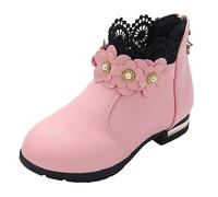Bottes de jardinage pour filles - Chaussures tendance - En peluche - Tube bas - Fleurs 3D - Imprimé fleurs - Bottes en cuir - Taille 2, rose, 36 EU