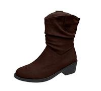 Bottes de marche classiques mi-mollet pour femme - Chaussures thermiques confortables pour l'automne et l'hiver - Faciles à enfiler et à enlever - Pour un ajustement plus large au mollet, marron, 38