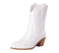 Bottes de marche pour femme à talons épais faciles à mettre et à enlever - Bottines à bout pointu - Bottes de randonnée brodées - Idéales pour l'automne, l'hiver, la randonnée, le trekking