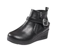 Bottes de marche pour femme avec talon incliné et fond épais Fermeture éclair latérale Rétro Bottes à plateforme faciles à mettre et à enlever Chaussures chaudes antidérapantes confortables Bottines