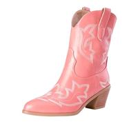 Bottes de marche pour femme, mi-mollet, brodées à talons épais, plus faciles à mettre et à enlever, bottines à bout pointu, idéales pour l'automne, l'hiver, la randonnée, le trekking, l'extérieur et
