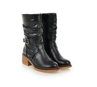 Bottes de mi-Mollet pour Femmes à Fermeture éclair avec Talon carré | Bottes à enfiler, bottes habillées décontractées à bout rond pour les fêtes quotidiennes, les rendez-vous et les trajets