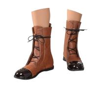 Bottes de mocassin plates pour femme - Bottes courtes à lacets médiévales - En cuir synthétique - Style rétro - Style rétro - Style steampunk - Style viking, marron, 36 EU