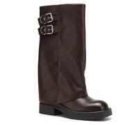 Bottes de motard hautes et élégantes pour femmes avec boucles latérales et semelle extérieure épaisse - idéales pour les looks urbains et hivernaux de tous les jours Ces bottes de moto montantes pour 