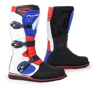Bottes de moto Forma Boulder blanc/rouge/bleu protection en cuir tout-terrain