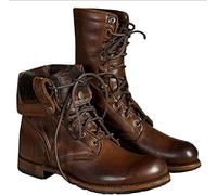 Bottes de moto médiévales en cuir synthétique - Bottes d'équitation rétro à lacets - Bottes de chevalier pour la Renaissance, le cosplay, Halloween, le costumade, l'équitation en plein air (42)