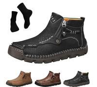 Bottes de moto Stepthetop, bottes de conduite pour homme, bottes de conduite en cuir haut de gamme faites main, à enfiler - Soutien orthopédique de la voûte plantaire, voyage et plein air (Noir,46)
