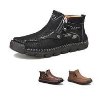 Bottes de moto Stepthetop, nouvelles bottes en cuir à bout large cousues main for hommes (2026), adaptées à la conduite et à la randonnée(Black,US10)