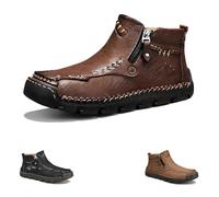 Bottes de moto Stepthetop, nouvelles bottes en cuir à bout large cousues main for hommes (2026), adaptées à la conduite et à la randonnée(Brown,US6.5)