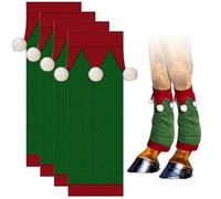 Bottes de mouche pour chevaux Ensemble de 4 bottes de mouche de cheval de Noël Boot de cheval en peluche verte avec pompom blanc chaud pour les vacances de costume de chevaux de Noël de vacances, bot