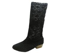 Bottes de neige 2026 pour femme commerce extérieur automne dentelle creux talon bas tête ronde baril haut baril long, Noir , 38.5 EU
