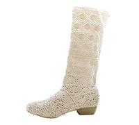 Bottes de neige 2026 pour femme commerce extérieur automne dentelle creux talon bas tête ronde baril haut baril long, blanc, 39.5 EU