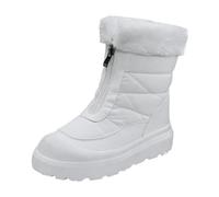 Bottes de neige à plateforme pour femme avec doublure en fausse fourrure polaire - Chaussures chaudes confortables pour l'extérieur - Tendance - Avec fermeture éclair sur le devant, blanc, 38.5 EU