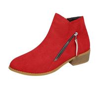 Bottes de Neige à tête Ronde Bottes à Fond épais en Velours Bottes Courtes décontractées Confortable (Red 37)