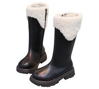 Bottes de neige antidérapantes pour filles - Bottes d'hiver hautes en cuir - Chaudes doublées thermiques - Imperméables - Avec sangles réglables - Bottes de princesse longues avec nœud, BK1., 34 EU
