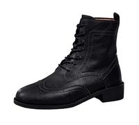 Bottes de neige britanniques à talon moyen pour femme, coupe large, semelle à crampons, blocage par temps froid, promenade à la campagne, marche légère, Noir , 38 EU