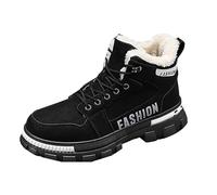 Bottes de neige chaudes à lacets vintage pour homme - Chaussures d'hiver chaudes en polaire - Légères et confortables - Respirantes - Antidérapantes - Pour la pêche en plein air et le trekking, Noir