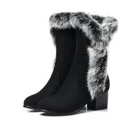 Bottes de neige d'hiver pour femme en daim synthétique doublé en peluche mi-mollet confortable talon bloc décontracté robe chaussures de fête, Noir , 40 EU