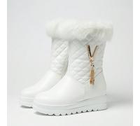 Bottes De Neige Doit Avoir Hiver Métallique Pendentif Épaissi En Peluche Décontracté Mode Mi-Mollet Avec Garniture CN35,CN36,CN37,CN38,CN39,CN40,CN41,CN42,CN43Carreau,Unicolore