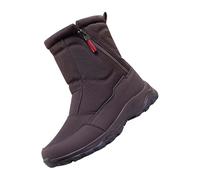 Bottes de neige doublées pour homme avec fermeture éclair - Antidérapantes - Bottes d'hiver hautes - Semelle plate - Bottes thermiques douces - Pour l'extérieur, le camping, marron, 50 EU