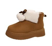 Bottes de Neige élégantes en Daim avec nœud décoratif et Pompon pour Femmes Chaussure Chaude d'extérieur adaptée à l'automne et Hiver Style décontracté et Confortable (Brown, 39)