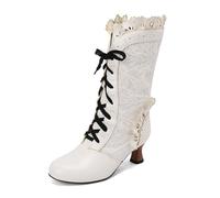 Bottes de neige en caoutchouc pour femme - Commerce extérieur européen et américain - En daim - Talon bloc - Pour temps froid - Fermeture éclair - Doublure en fourrure - Chaudes pour l'hiver, blanc