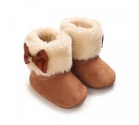 Bottes de neige épaisses et chaudes en peluche avec nœud pour bébé fille | Patchwork en fourrure, semelle antidérapante, baskets à semelle souple, chaussures de première marche