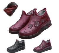 Bottes de Neige Femme Hiver Imperméable Antidérapant Polaire Neige Brodé | Chaussures de marche en similicuir avec broderie florale, bottes de neige antidérapantes pour temps froid