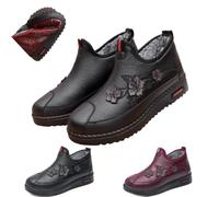 Bottes de Neige Femme Hiver Imperméable Antidérapant Polaire Neige Brodé | Chaussures de marche en similicuir avec broderie florale, bottes de neige antidérapantes pour temps froid