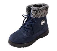 Bottes de Neige Femmes Hiver Chaudes Confortables Duveteuses à Lacets Plate Mi-Mollet Rond Bout Extérieur Marche Casual Enfiler (Blue, 36)