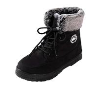 Bottes de Neige Femmes Hiver Chaudes Confortables Duveteuses à Lacets Plate Mi-Mollet Rond Bout Extérieur Marche Casual Enfiler (Black, 36)