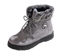 Bottes de Neige Hiver Femmes Confortables Chaudes Duveteuses Mi-Mollet Plateforme Rond Lacets Extérieur Marche Casual (Grey, 38)