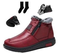 Bottes de neige imperméables antidérapantes en peluche épaisse doublée de | Mama Bottes de neige d'hiver en coton et cuir avec fermeture éclair latérale pour femme
