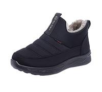 Bottes de neige imperméables pour femme avec doublure en polaire et épaisses, bottes d'hiver thermiques à semelle plate, bottines montantes sans lacets, Noir , 39 EU
