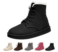 Bottes de neige mi-mollet doublées de fourrure pour femme - Coupe large - Bout rond - Cuir souple - Chaussures plates à lacets - Légères et antidérapantes - Pour trekking, camping, voyage, randonnée