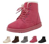 Bottes de neige mi-mollet doublées de fourrure pour femme - Coupe large - Bout rond - Cuir souple - Chaussures plates à lacets - Légères et antidérapantes - Pour trekking, camping, voyage, randonnée