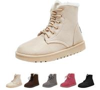 Bottes de neige mi-mollet doublées de fourrure pour femme - Coupe large - Bout rond - Cuir souple - Chaussures plates à lacets - Légères et antidérapantes - Pour trekking, camping, voyage, randonnée