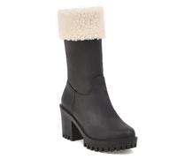 Bottes de neige mi-mollet pour femme avec fermeture éclair latérale, bout rond, talon bloc, plateforme chaude, chaussures de fête en plein air, Noir , 37.5 EU