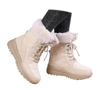 Bottes de Neige mi-Mollet pour Femme, Bottines d'extérieur à Enfiler avec Talon Plateforme épais et Confortable, Chaussures décontractées pour Temps Froid Mini Jupe Rose (White, 36)