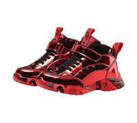Bottes de Neige Montantes en Cuir épais doublées de Polaire pour garçons avec Semelle antidérapante Chaussettes Rouge Chaussons Garçon Chaussette Chaussures Semelle en Caoutchouc (Red, 32)