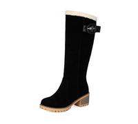 Bottes de neige montantes pour femme avec doublure en fausse fourrure confortable et bout rond talon bloc Chaussures d'hiver chaudes, Noir , 39 EU