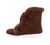 Bottes de neige plates doublées en daim pour femme | Chaussures d'hiver à doublure chaude avec lacets, bout rond, bottes de neige douillettes pour les loisirs et la vie