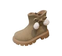 Bottes de neige pour enfants avec boucle en peluche - Fermeture éclair - Chaudes - Doublure antidérapante - Semelle souple - Confortable - Chaussures d'hiver plates - Coupe large - Chaussures