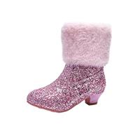 Bottes de neige pour enfants avec semelle souple et respirante - Doublure en polaire épaisse - Chaussures lumineuses à paillettes - Chaussures d'hiver confortables à talon moyen - Chaussures de