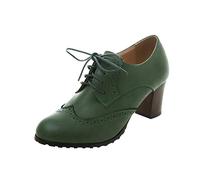 Bottes de neige pour femme 2026 - Grande taille - Chaussures en cuir tendance et confortables - Bout rond - Talon carré - Lacets épais, Vert, 38 EU