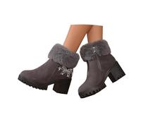 Bottes de neige pour femme - Automne et hiver - Courtes - Avec bordure en fausse fourrure - Talon bloc - Doublées - Chaudes - Bottines d'hiver, gris, 40.5 EU