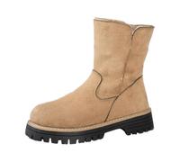 Bottes de neige pour femme avec doublure chaude en PU Bottines en cuir | Bottes d'extérieur en daim avec fermeture éclair latérale, faciles à enfiler, avec lacets, confortables pour l'hiver